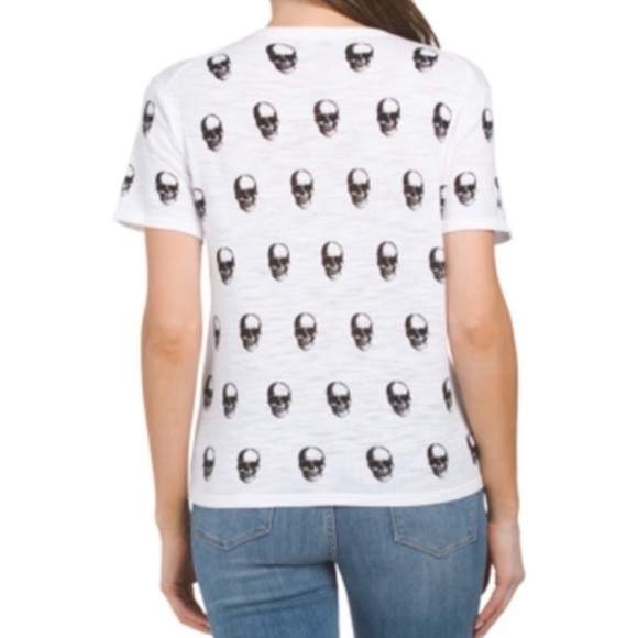 SKULL CASHMERE Susie Skull Print Short Sleeve Crew Neck Tee Tops, White, Medium - Picture 2 of 5